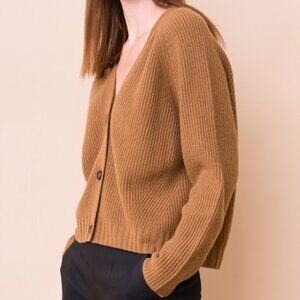 NWT! DongLi - 100% Cashmere Cropped V-Neck Cardigan in Caramel